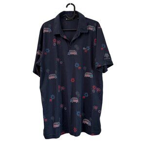 Travis Mathew Blue Red July 4th Fireworks Logo Short Sleeve Polo Shirt Large